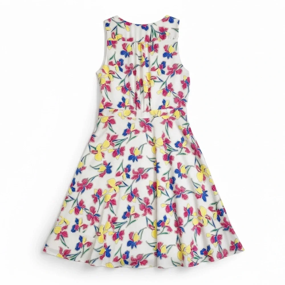 Banana Republic Floral Fit & Flare Midi Dress Ivory Multicolor Sleeveless Size 2